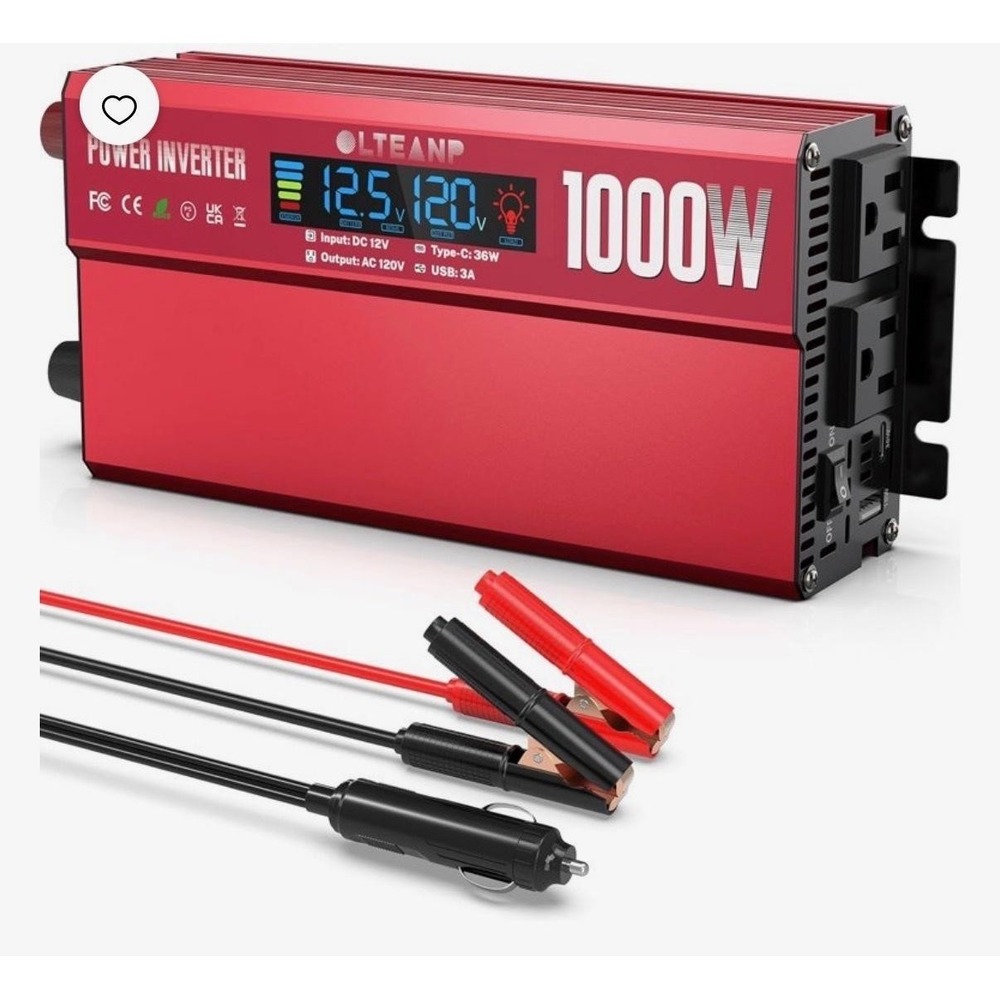 OLTEANP 1000W Power Inverter 12V DC To 120V AC USB-C 36W USB 3A LED Display